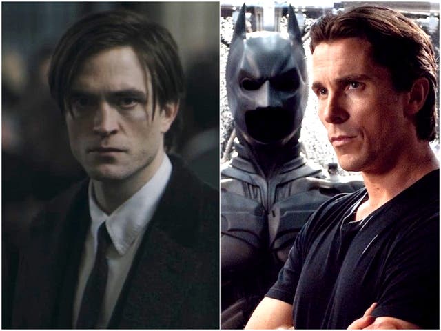 Robert Pattinson in 'The Batman', and Christian Bale in 'The Dark Knight Rises'