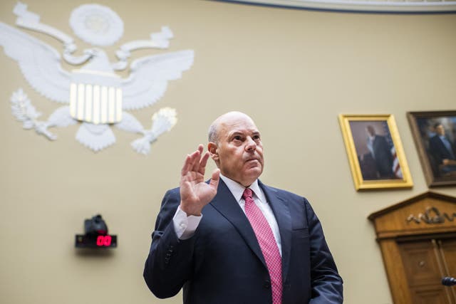WASHINGTON, DC - AUGUST 24: U.S. Postal Service Postmaster General Louis DeJoy is sworn in for a hearing before the House Oversight and Reform Committee on August 24, 2020 on Capitol Hill in Washington, DC. The committee is holding a hearing on "Protecting the Timely Delivery of Mail, Medicine, and Mail-in Ballots."