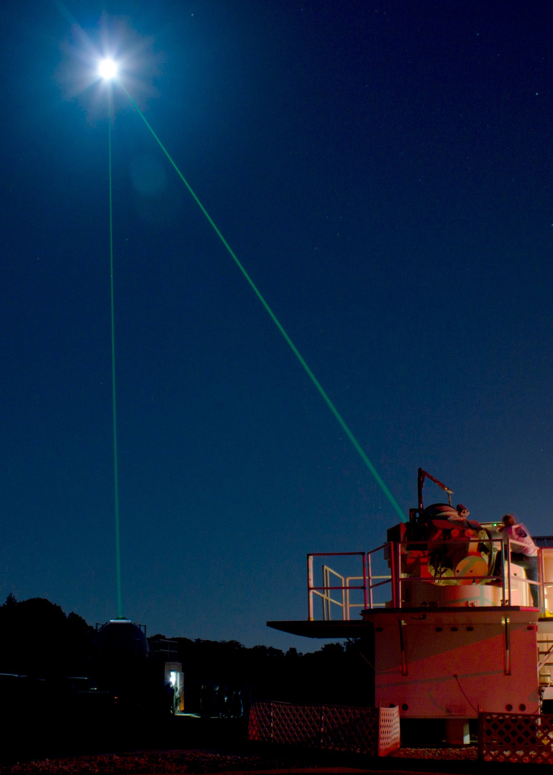 A laser being beamed at the Lunar Reconnaissance Orbiter (Nasa/Goddard/NYT)