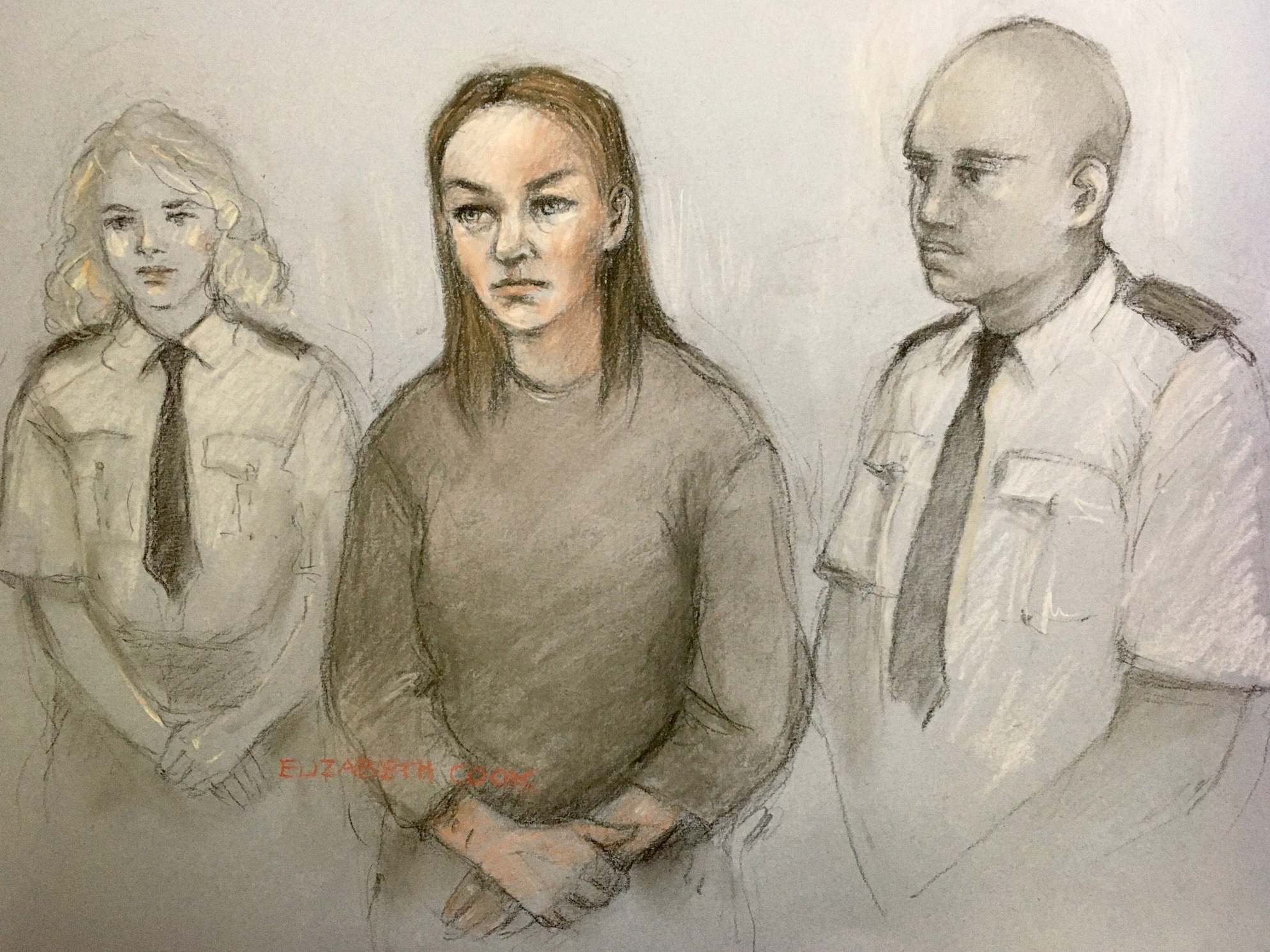 Court artist sketch of Olga Freeman, 40, appearing at the Old Bailey, London, charged with murdering her son Dylan Freeman, 10, at their home in Cumberland Park, Acton, west London on 16 August 2020.