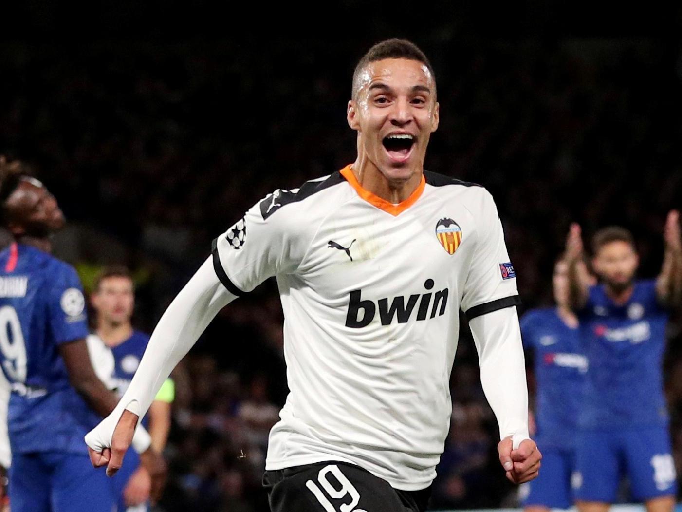 Valencia's Rodrigo Moreno celebrates scoring