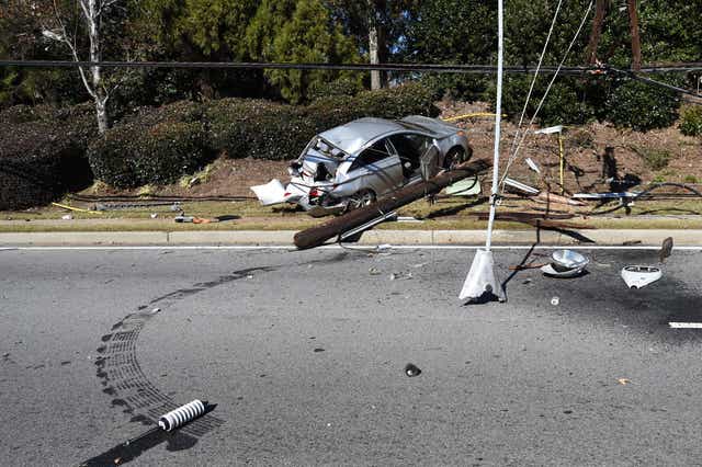 A pedestrian was killed after this crash in 2018 in South Fulton, Georgia, when a police car nudged the Hyundai Sonata and sent it spinning across the pavement