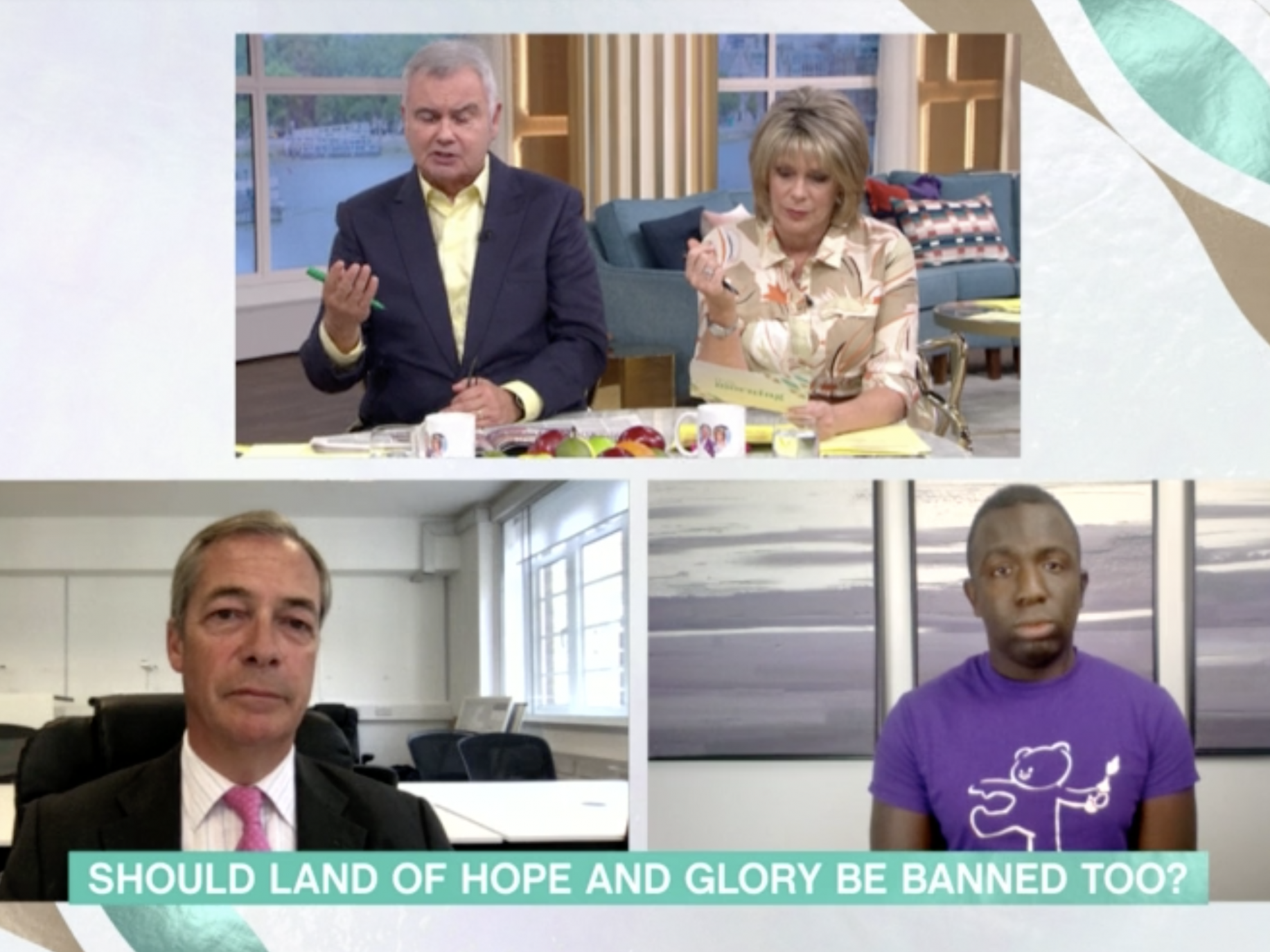 Eamonn Holmes, Femi Oluwole and Nigel Farage on today’s episode of ‘This Morning’