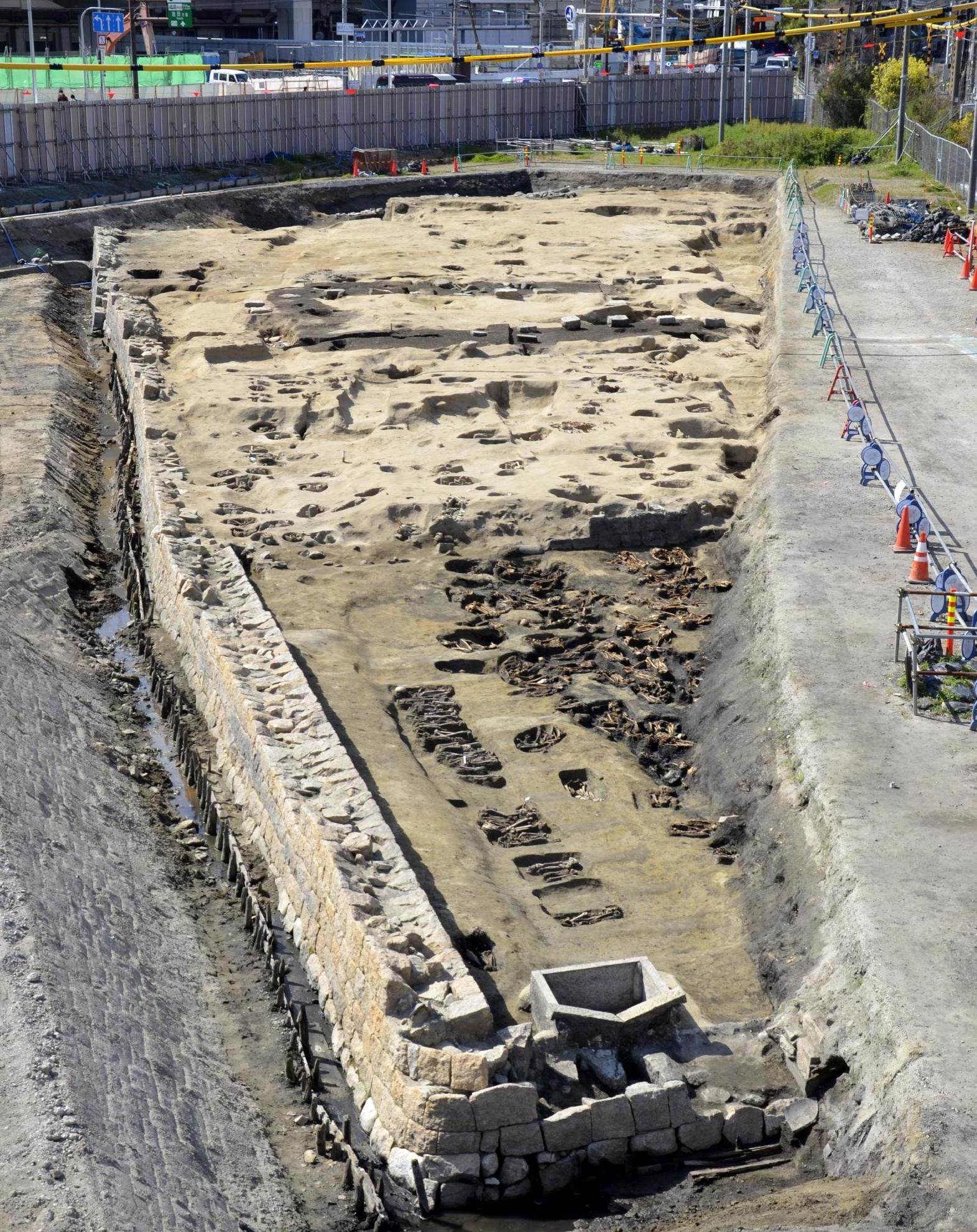 The grave was during excavations as part of a redevelopment plan near the main train station in the port city of Osaka