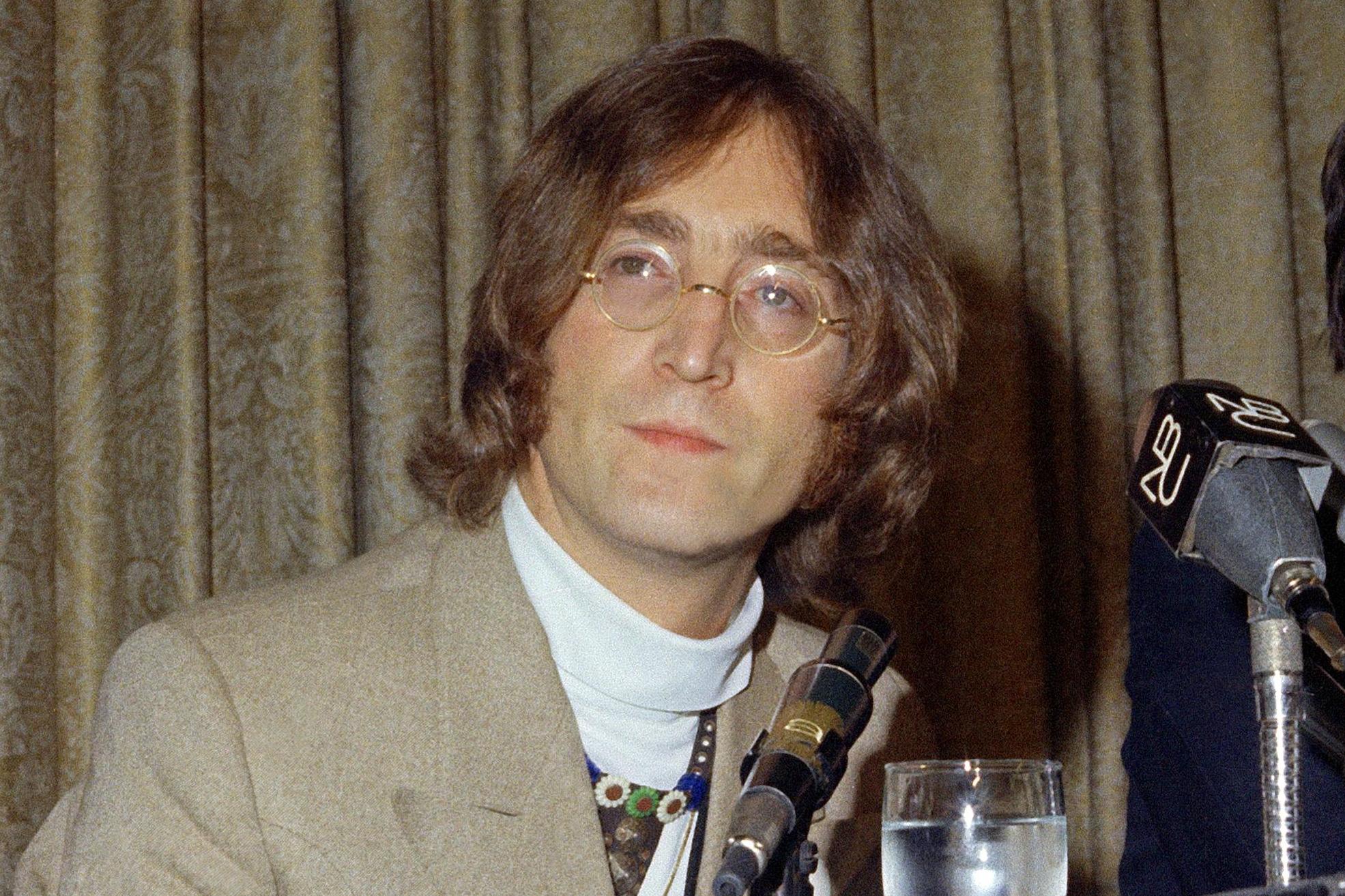 John Lennon appears during a press conference in 1971.