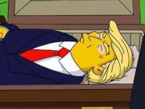 A doctored image of Trump’s body lying in a coffin, that has been falsely claimed stems from a ‘Simpsons’ episode