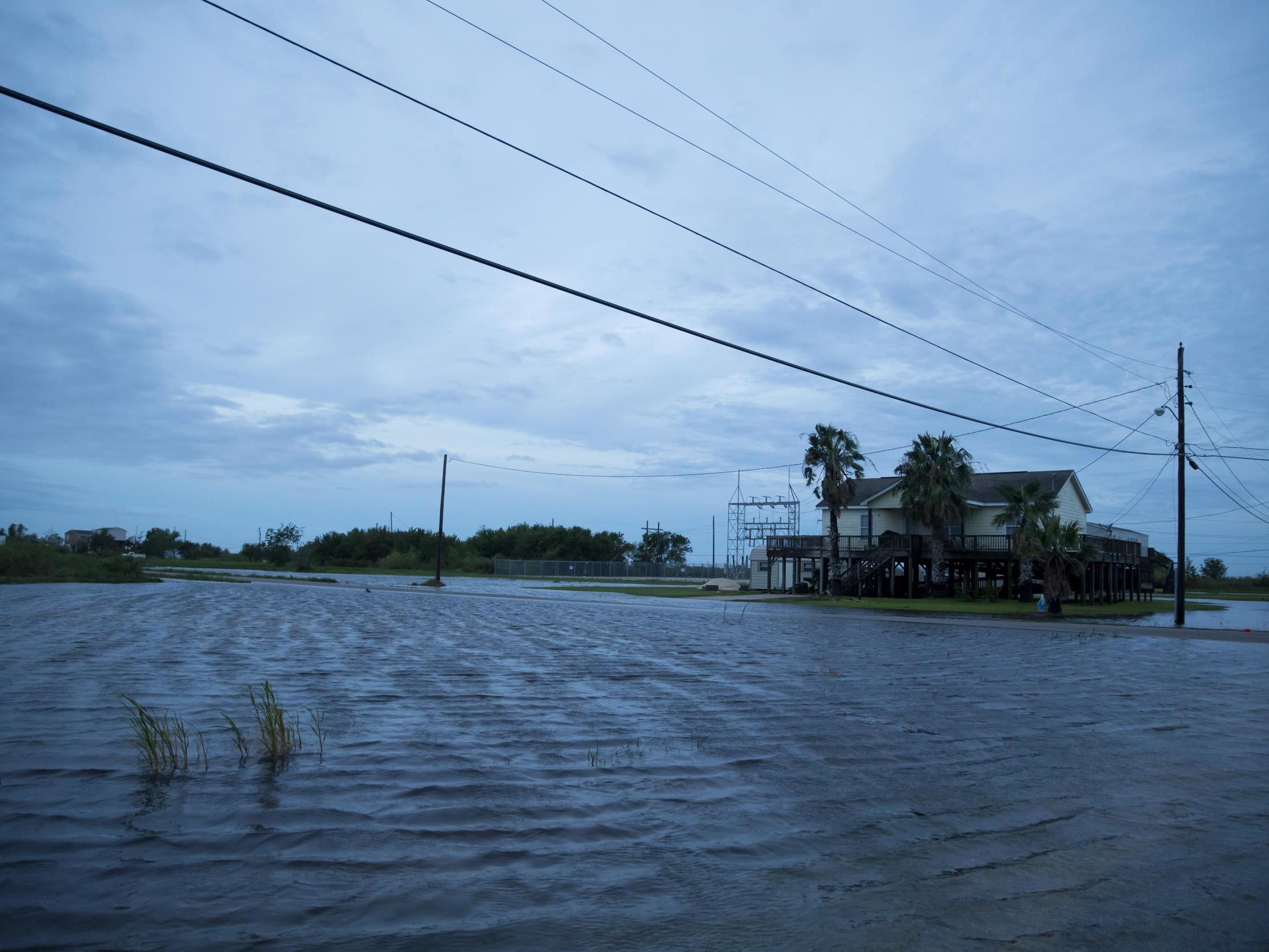 Flooding in Sabine Pass, Texas, caused by Hurricane Laura on 27 August, 2020.