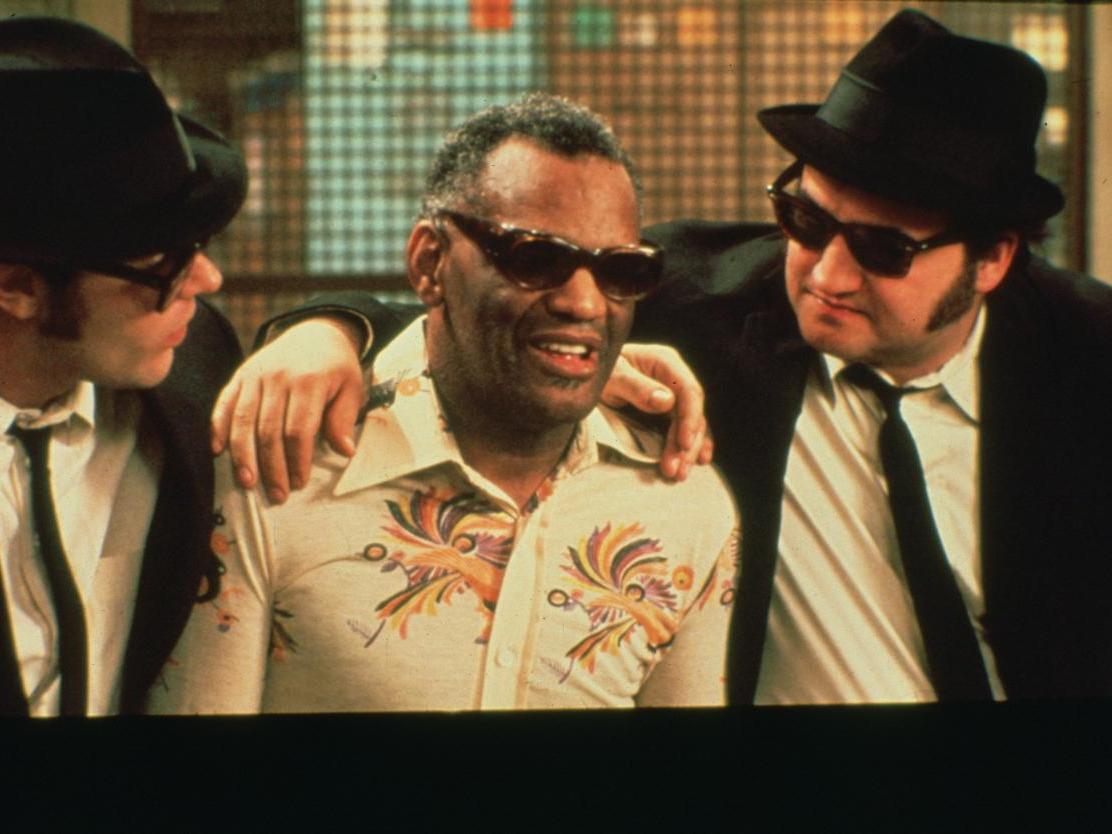 John Belushi (right) alongside Ray Charles and Dan Aykroyd in ‘The Blues Brothers’