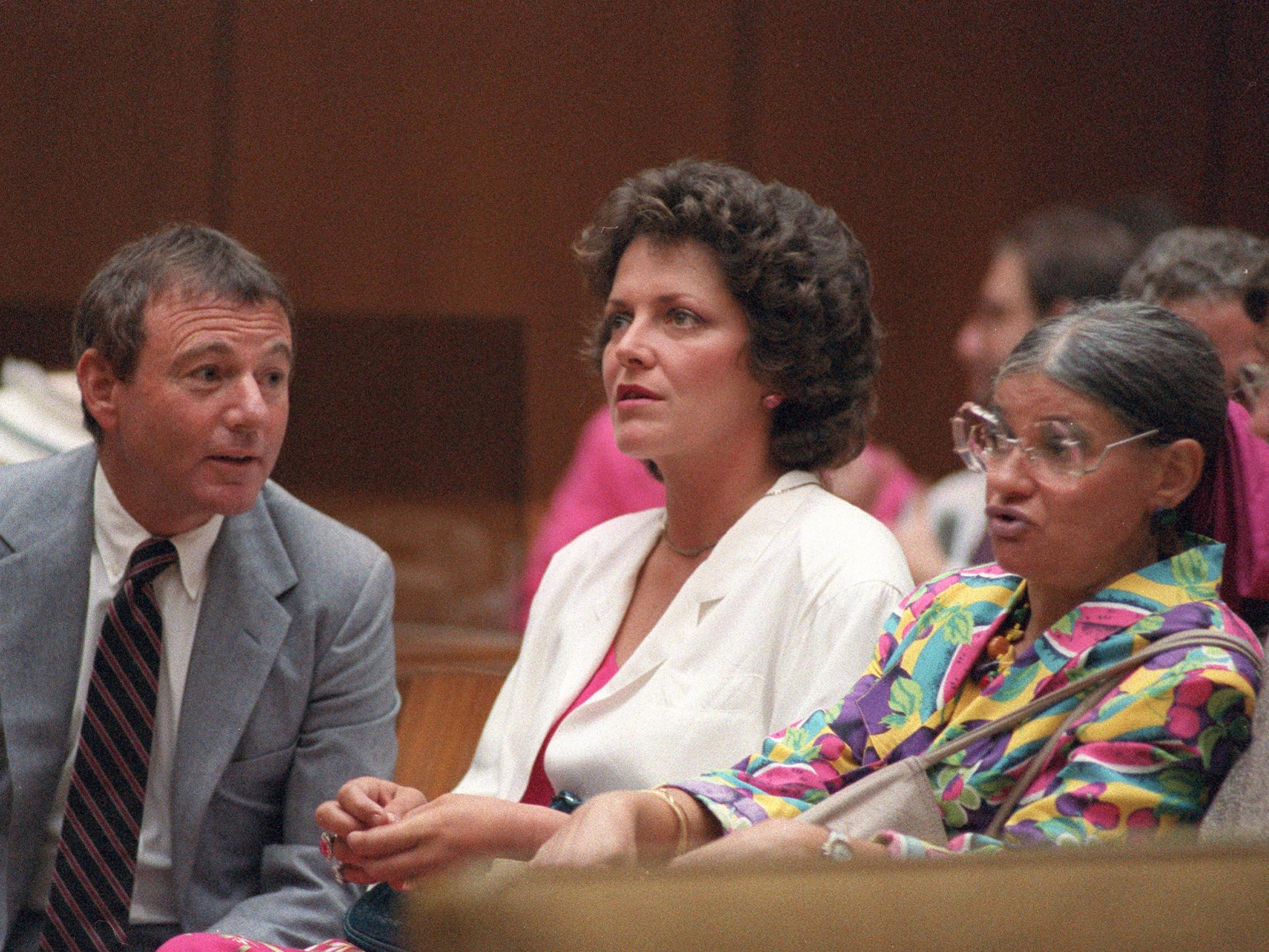 Cathy Smith and attorney Howard Weitzman pictured in court in 1986
