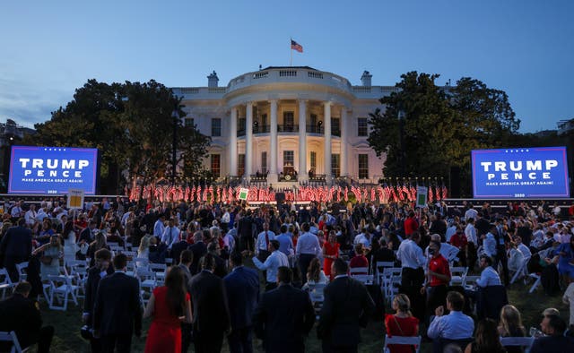 Trump supporters gather at the White House ahead of an address by the president at the climax of the Republican National Convention