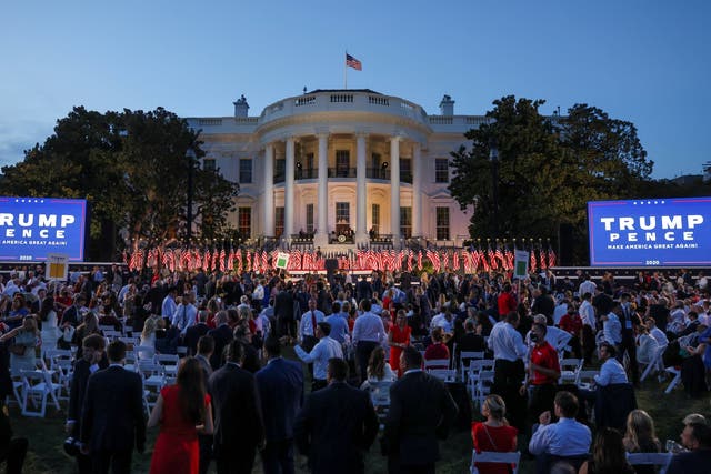 Trump supporters gather at the White House ahead of an address by the president at the climax of the Republican National Convention