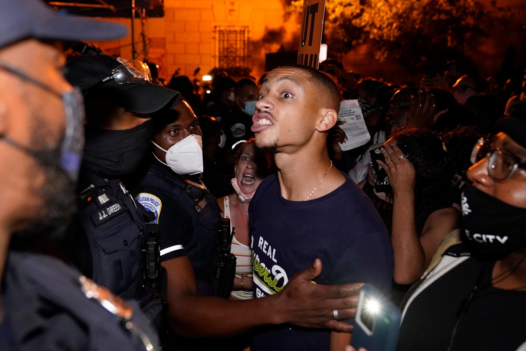 Anti-Trump protesters rally close to the White House ahead of a speech by the president to close the Republican National Convention