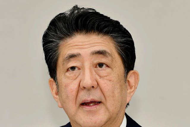 Japanese prime minister Shinzo Abe pictured on Friday during a coronavirus task force meeting at his official residence in Tokyo