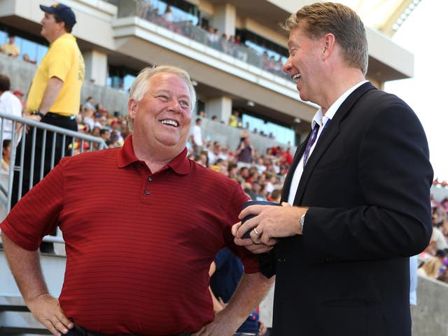 Dell Loy Hansen, left, with fellow Real Salt Lake owner Dave Checketts