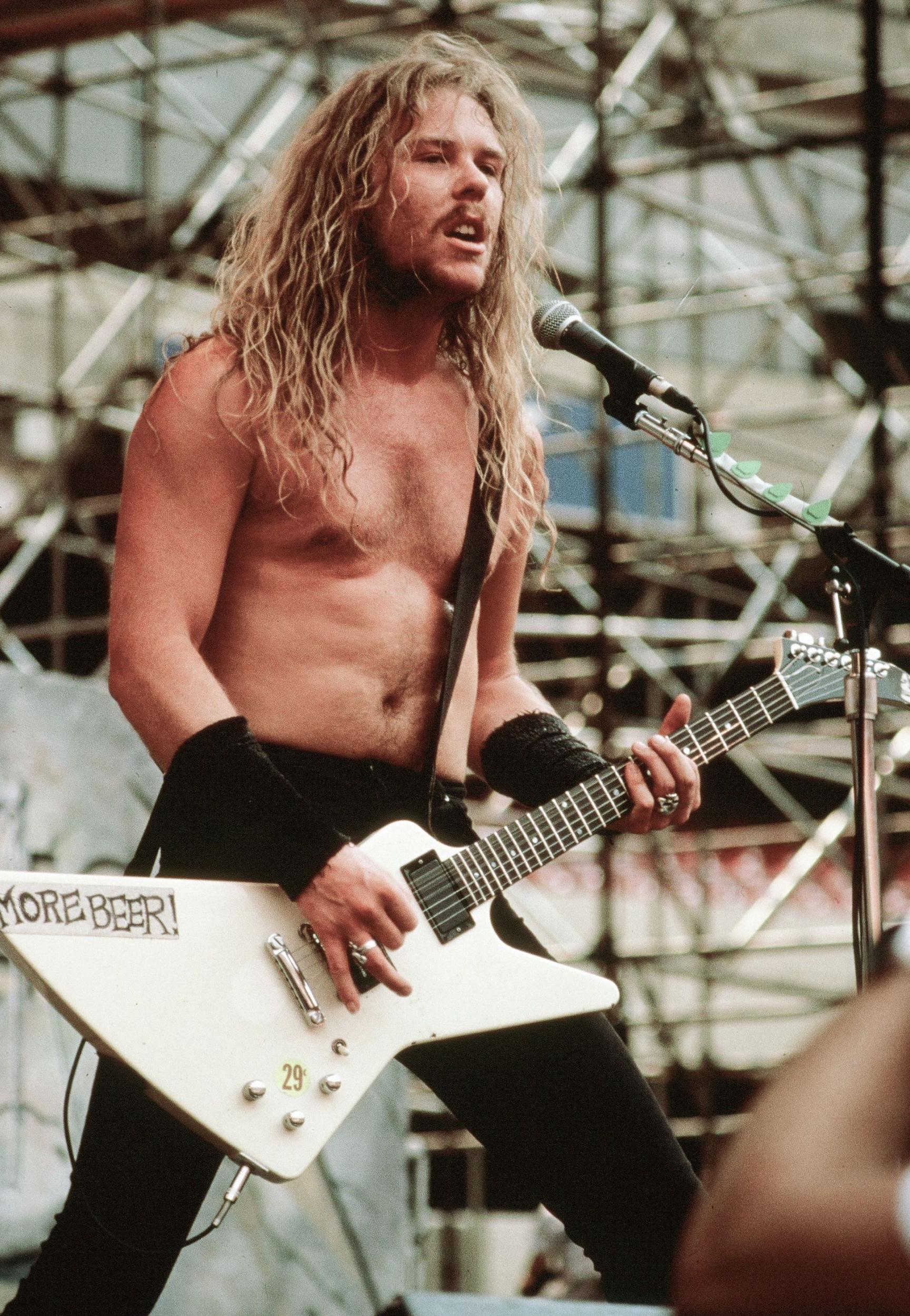 James Hetfield performs with Metallica at Three Rivers Stadium, Pittsburgh, 1988