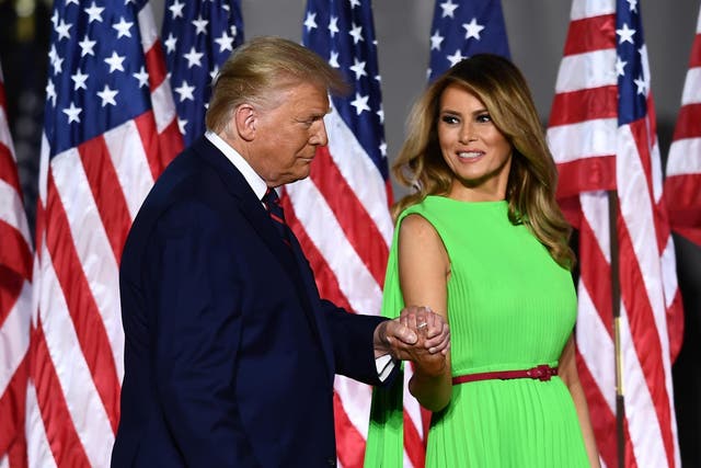 Melania Trump's green dress used as green screen on Twitter (Getty)
