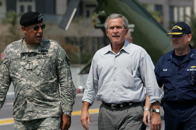 Lt General Russel Honoré with President George W Bush following Hurricane Katrina in 2005