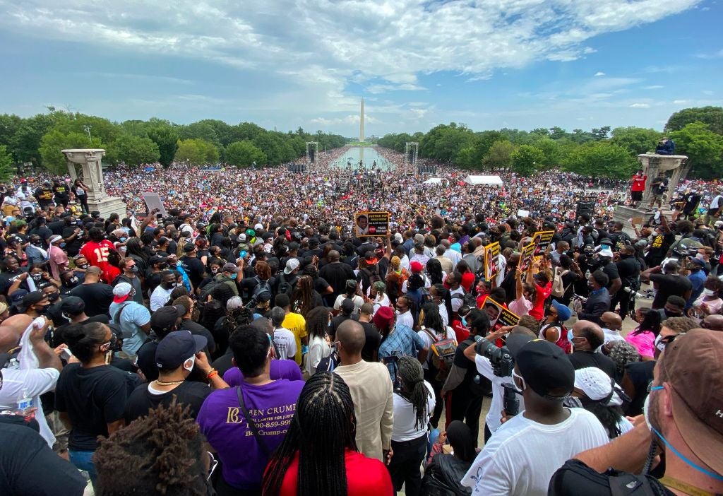 Thousands flocked to the National Mall in Washington on Friday to protest racial inequality and black deaths at the hands of law enforcement. AFP via Getty Images