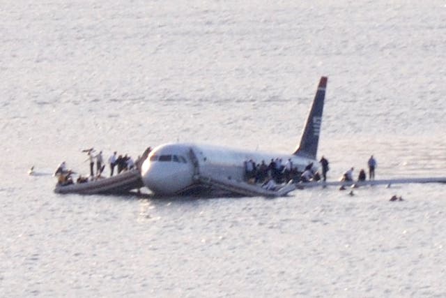 US Airways Flight 1549 after it ditched into the Hudson River on 15 January, 2009, following a bird strike.