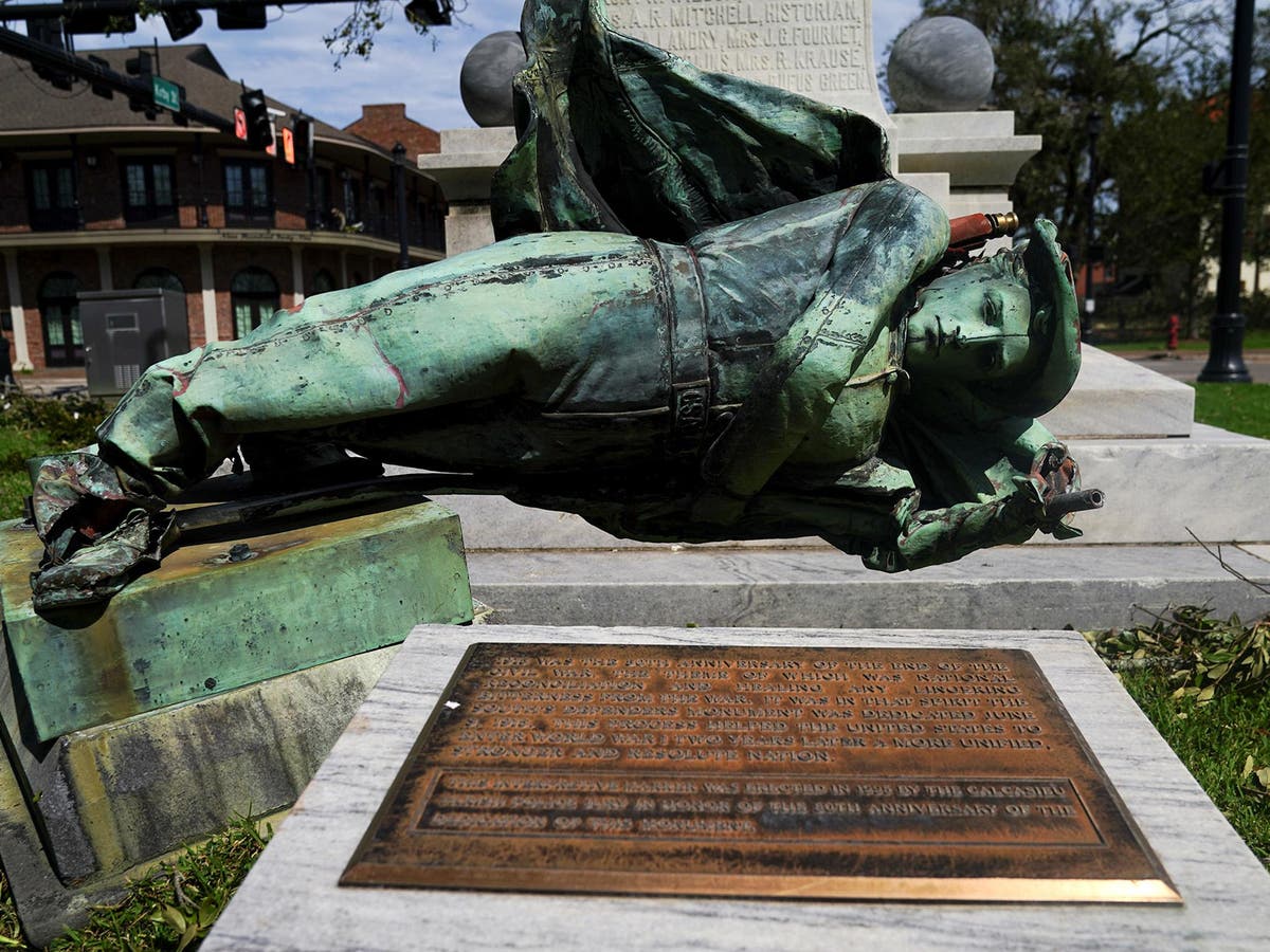 Hurricane Laura topples Confederate statue in Lake Charles days after vote to keep it in place