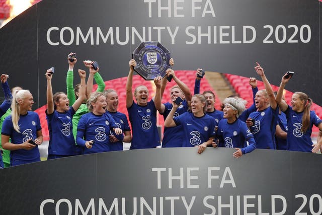 Chelsea celebrate their Community Shield victory over Manchester City at Wembley