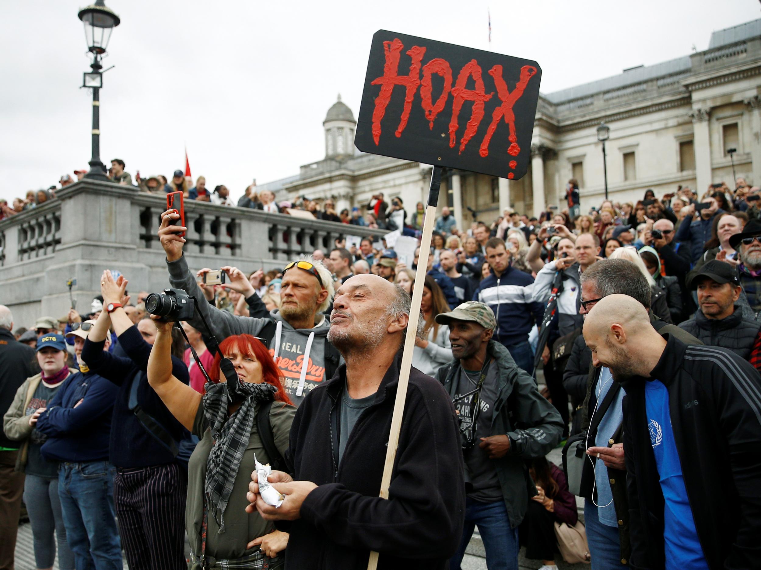 Protesters demonstrate against the lockdown and use of face masks in Trafalgar Square, amid the coronavirus pandemic