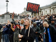 Anti-lockdown, anti-vaccine and anti-mask protesters crowd London's Trafalgar Square