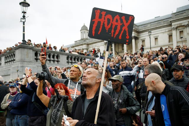 Protesters demonstrate against the lockdown and use of face masks in Trafalgar Square, amid the coronavirus pandemic