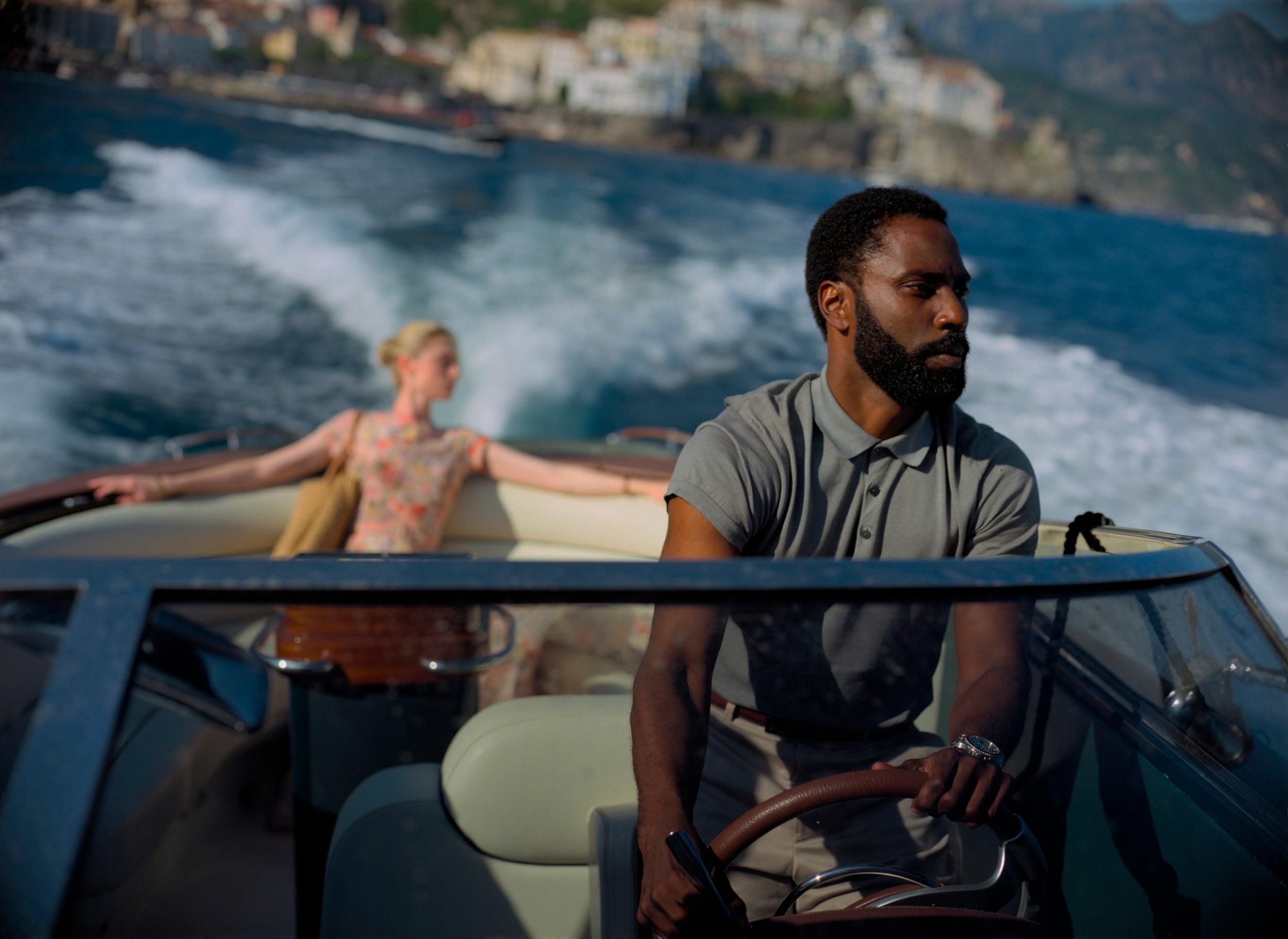 The Amalfi coast is one of many scenic locations John David Washington finds himself in