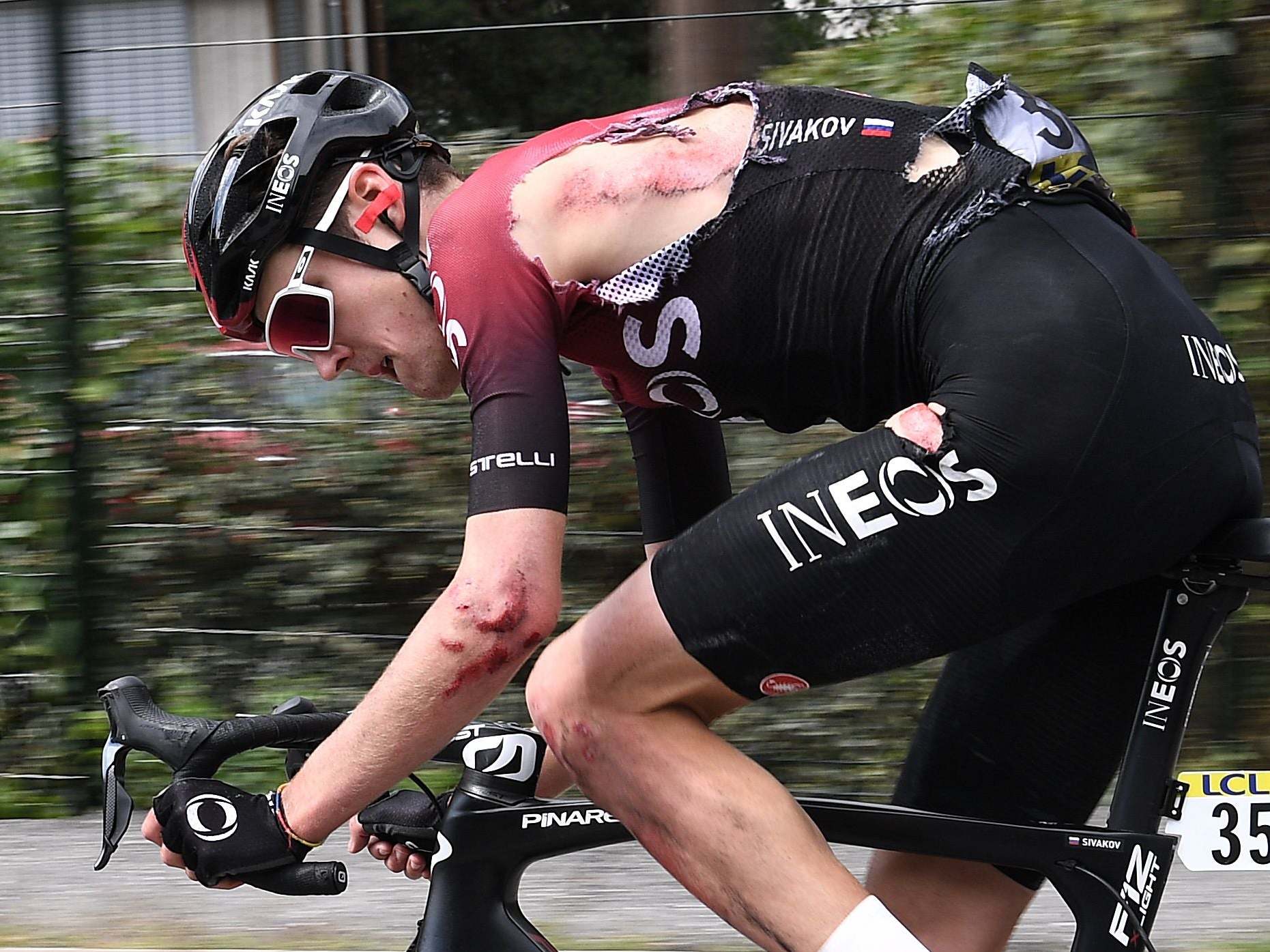 Team Ineos rider Pavel Sivakov was one of those to crash on the opening day of the Tour