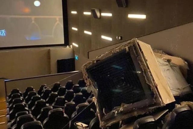 A photo of the collapsed ventilation duct at the Shaw cinema in Singapore