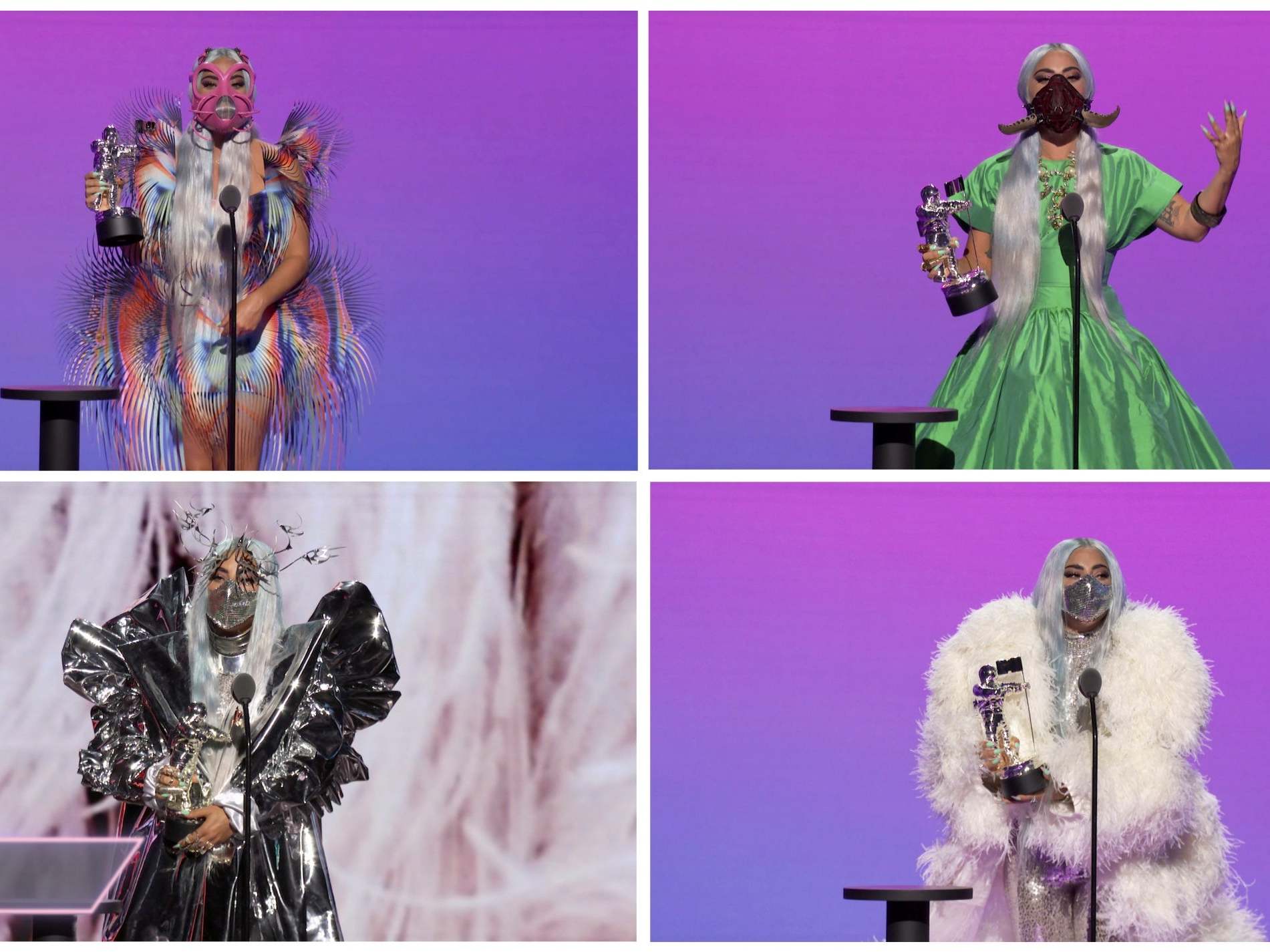 Lady Gaga accepts awards at the 2020 MTV VMAs