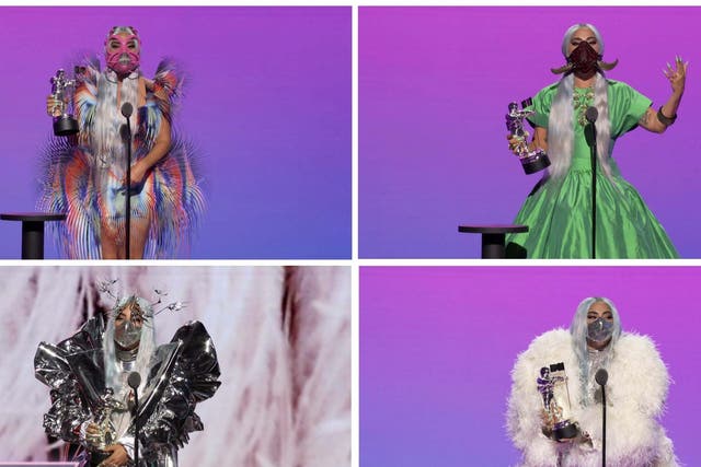 Lady Gaga accepts awards at the 2020 MTV VMAs