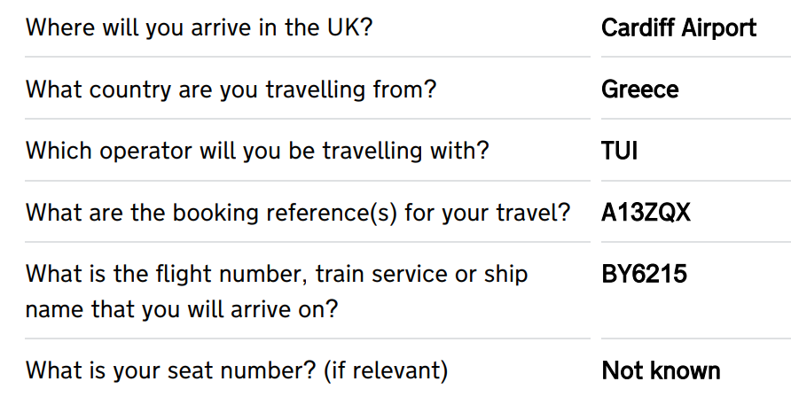 Personal data: each passenger is required to provide information for the locator form