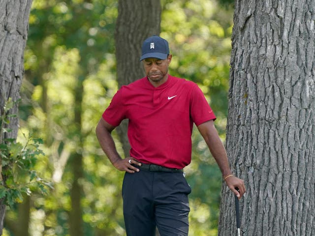 Tiger Woods shows his disappointment during an arduous BMW Championship run