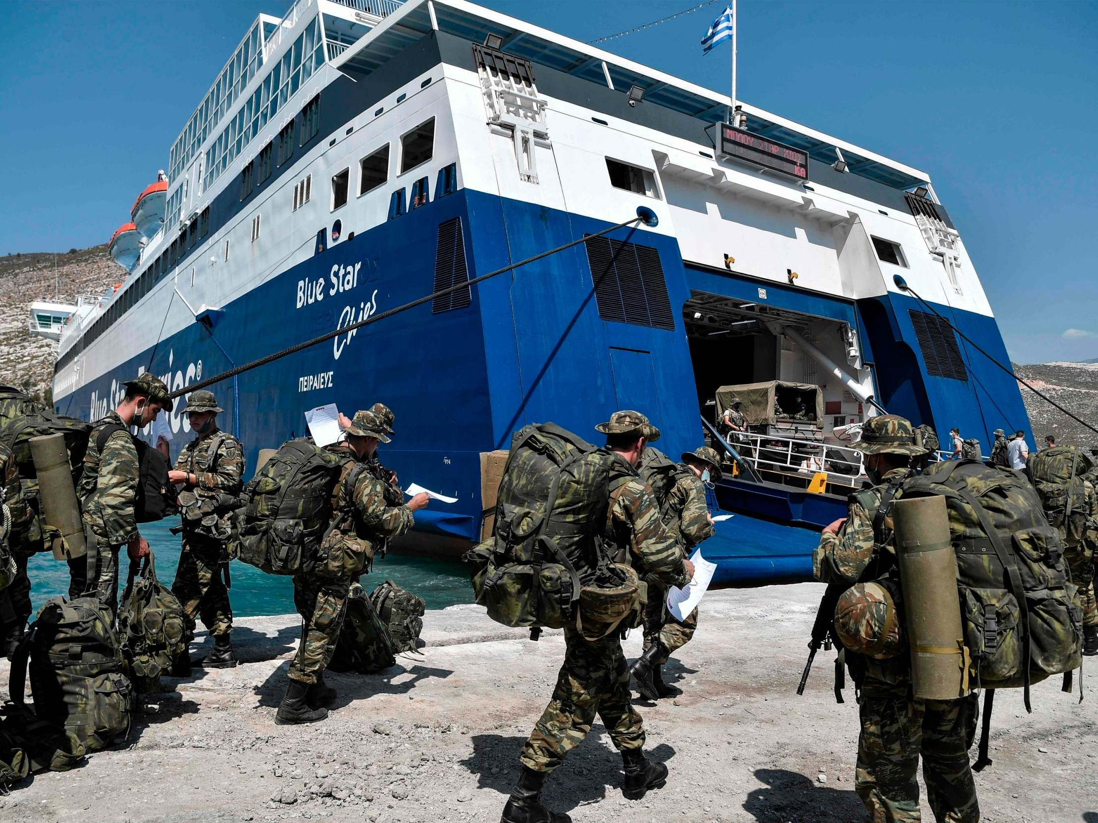 Greek officials said soldiers were sent to the island as part of a 'routine rotation'