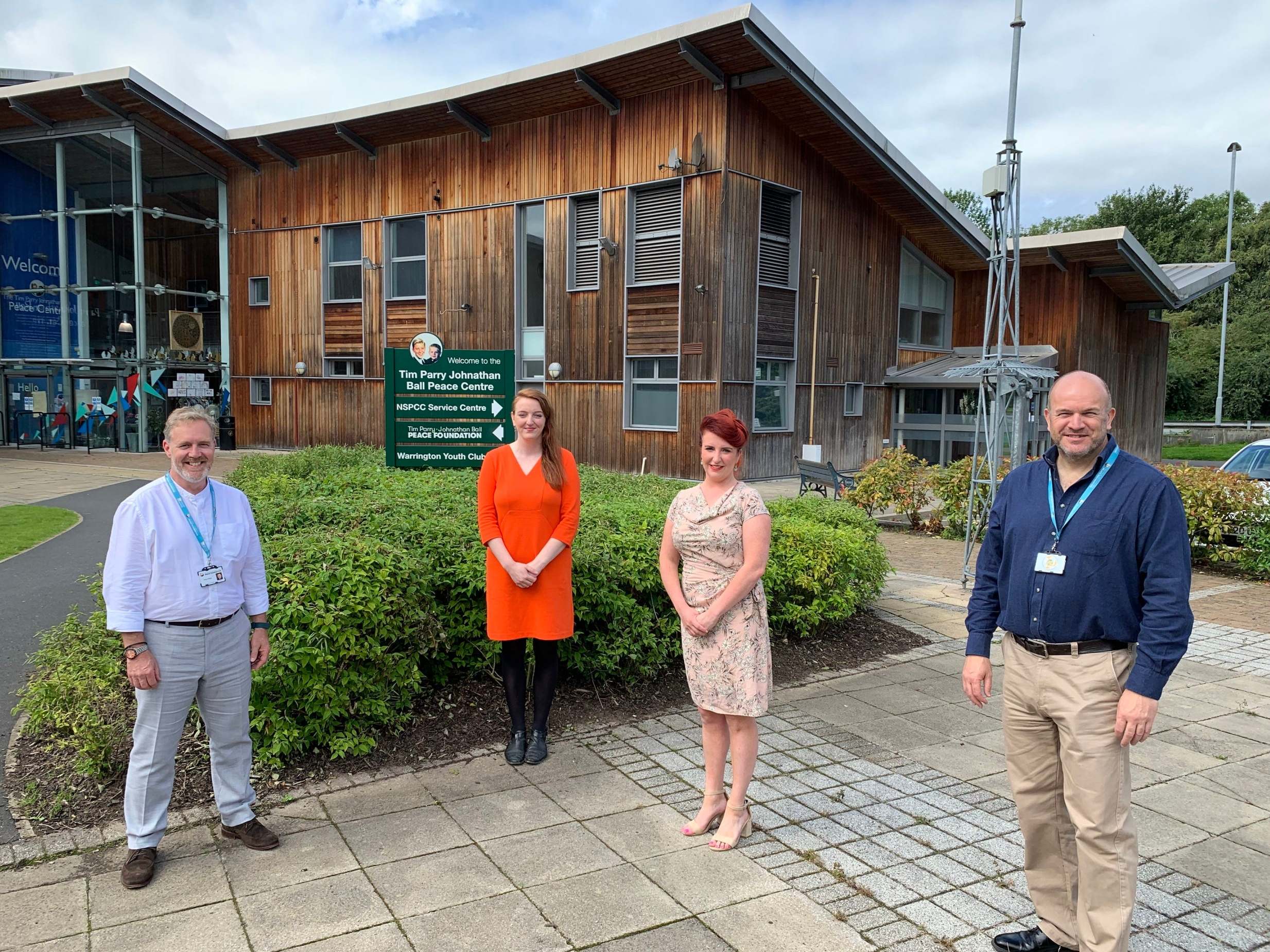 Support worker Terry O'Hara, Warrington North MP Charlotte Nichols, shadow secretary of state Louise Haigh and chief executive of the foundation Nick Taylor