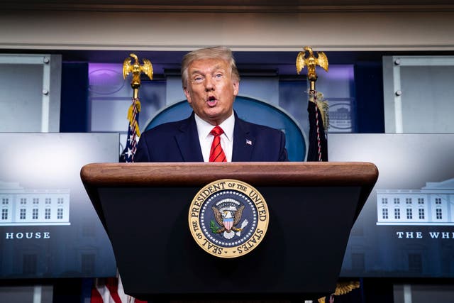 Donald Trump speaks to reporters during a news conference at the White House on 31 August, 2020