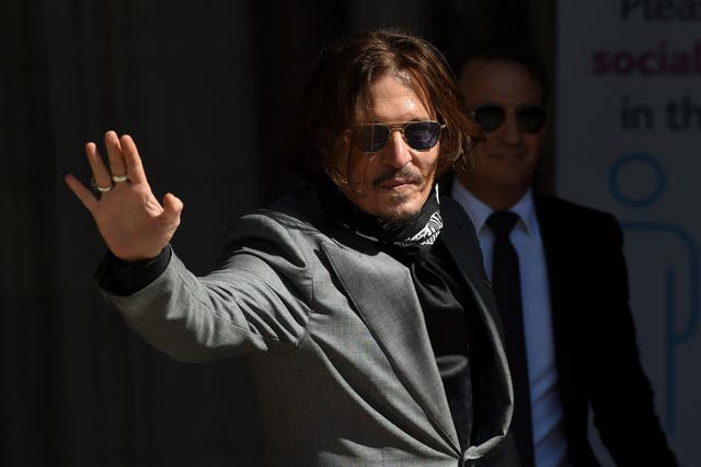 Johnny Depp arrives at the Royal Courts of Justice on 28 July 2020 in London, England.