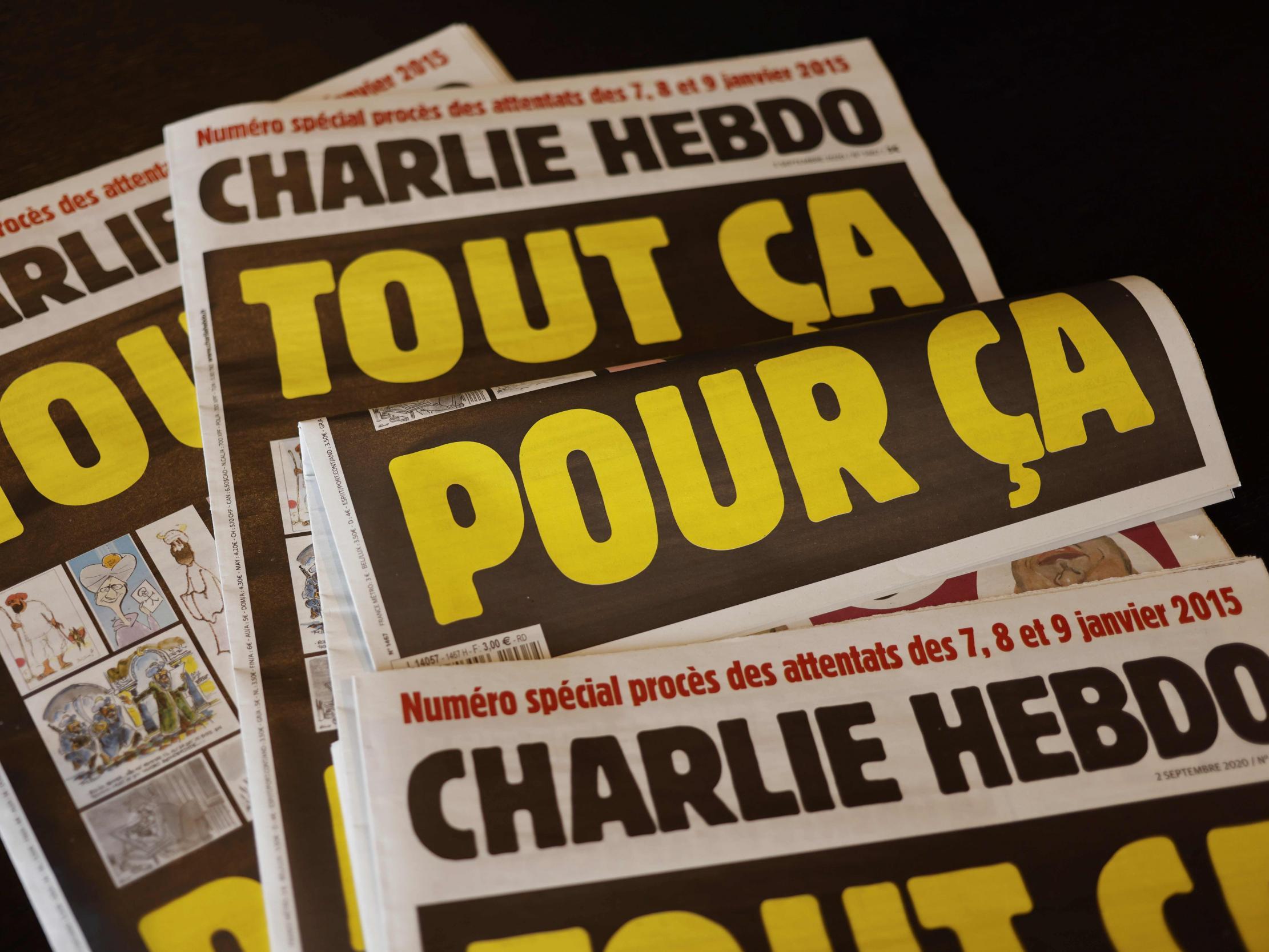 The cover of Charlie Hebdo reads 'All of this, just for that', will be published on 2 September