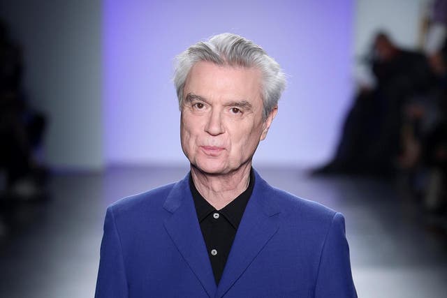 David Byrne walks the runway at The Blue Jacket Fashion Show at Pier 59 Studios on 5 February, 2020