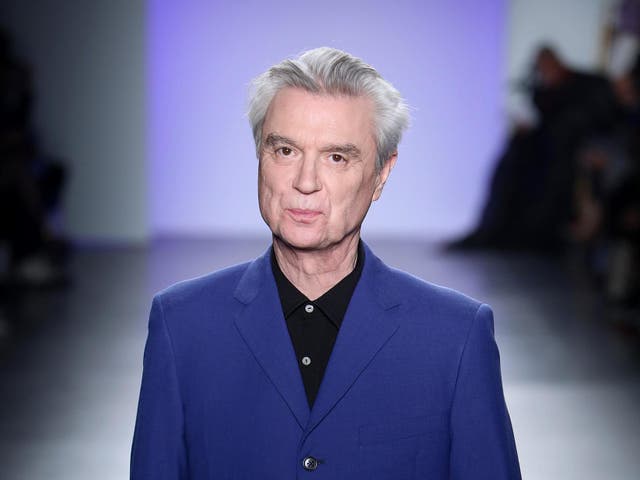 David Byrne walks the runway at The Blue Jacket Fashion Show at Pier 59 Studios on 5 February, 2020