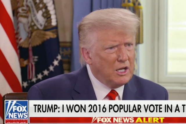 President Donald Trump claims in an interview with Fox News' Laura Ingraham that he won the 2016 popular vote