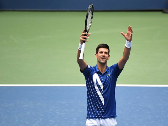 Novak Djokovic celebrates his second-round victory over Kyle Edmund