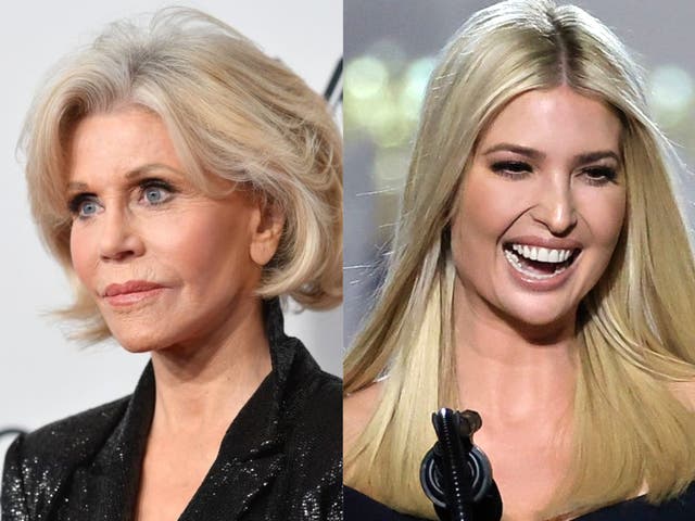 Jane Fonda at an event in 2019, and Ivanka Trump at last month's Republican National Convention