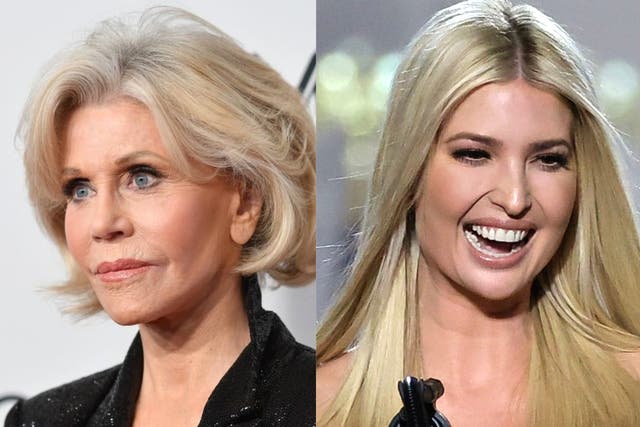 Jane Fonda at an event in 2019, and Ivanka Trump at last month's Republican National Convention