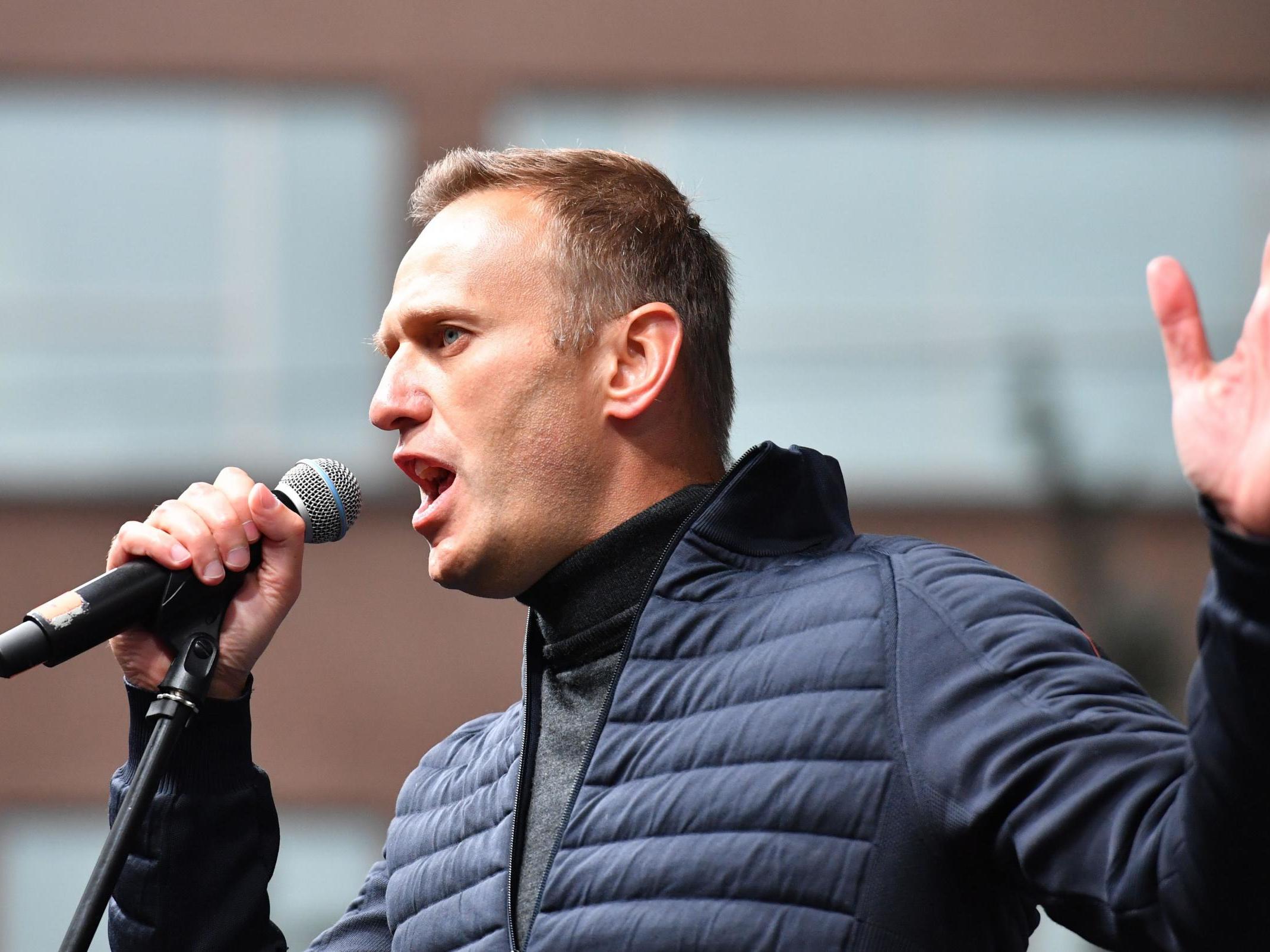 Russian opposition leader Alexei Navalny pictured giving a speech in Moscow on 29 September, 2019.