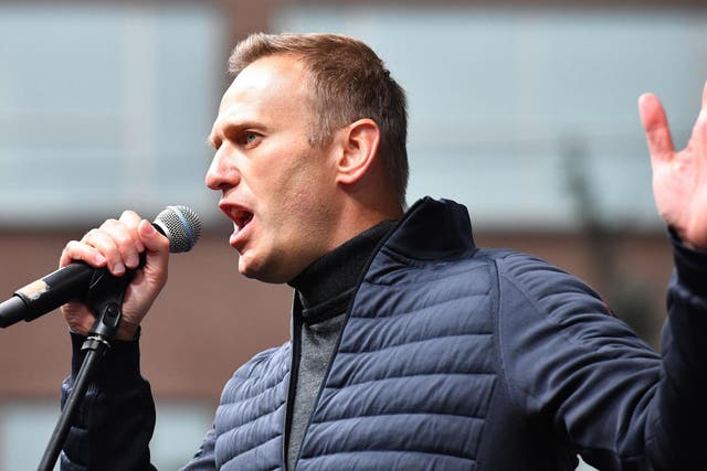 Russian opposition leader Alexei Navalny pictured giving a speech in Moscow on 29 September, 2019.