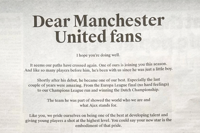 Edwin van der Sar wrote a letter to Manchester United fans after Donny van de Beek's move from Ajax