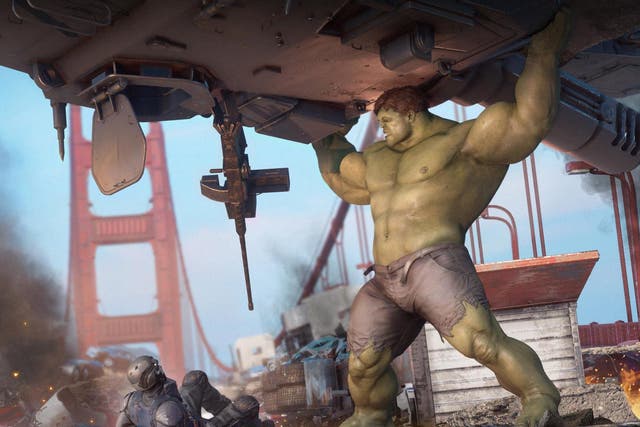 Hulk holds aloft a car in 'Marvel's Avengers', out on PC and consoles now